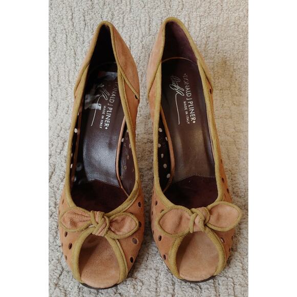 Donald J Pliner Zazas Open Toe Dress Pumps Brown Green 9 Heels Shoes Polka Dot - Picture 2 of 9